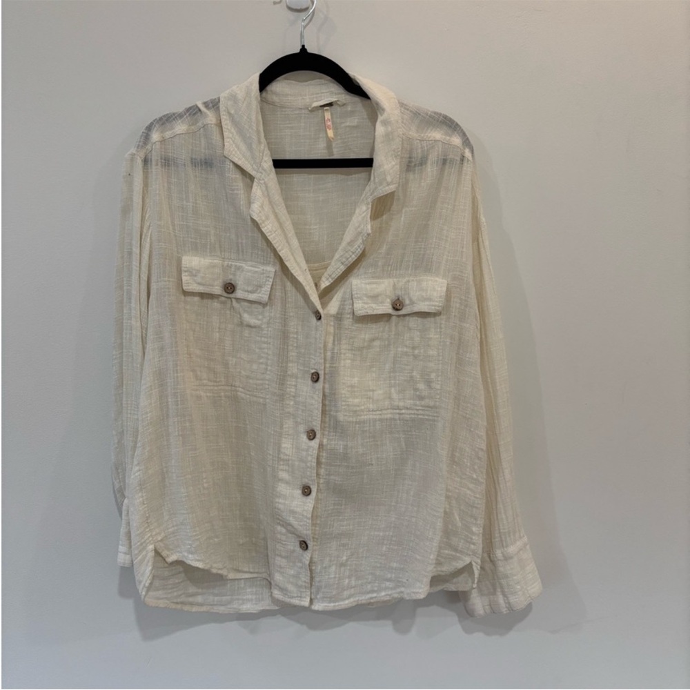 Oversized Free People Lightweight Cotton Button Down Long Sleeve Shirt